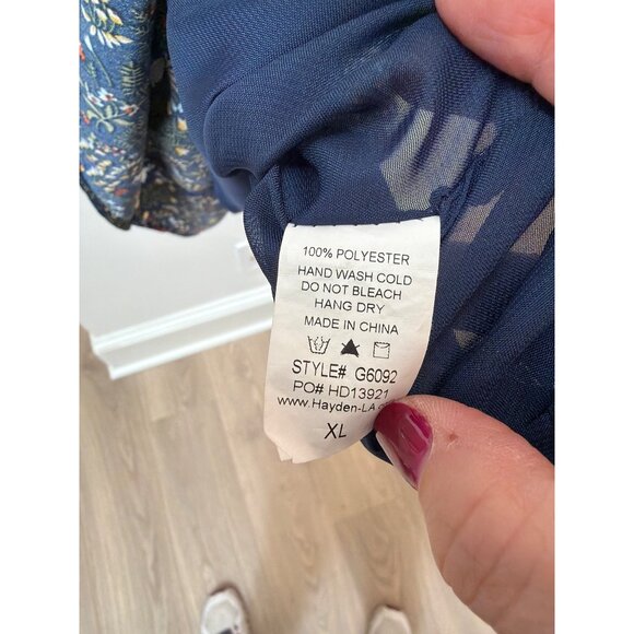 Hayden Girls Navy Floral Long-Sleeve Ruffle Dress Polyester XL - Picture 6 of 6